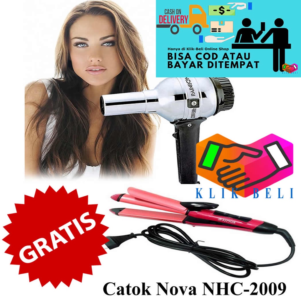 Hair Dryer Rainbow + GRATIS Catok Nova NHC-2009 Catokan Rambut