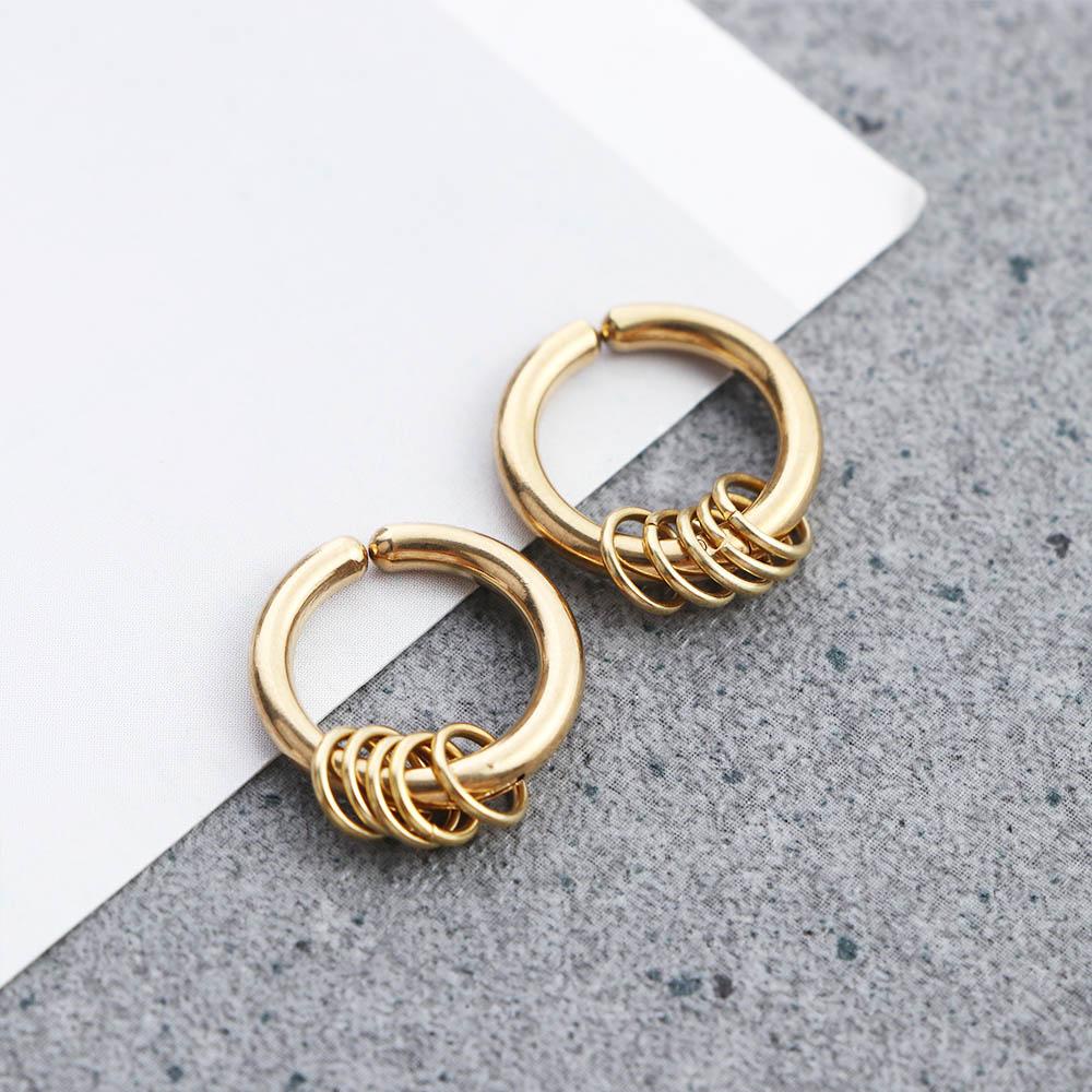 Agustinina Anting Hoop Palsu Laki-Laki Warna Perak Sederhana Dilepas Lingkaran Stainless Steel Bulat Non Piercing Anting Klip Geometris