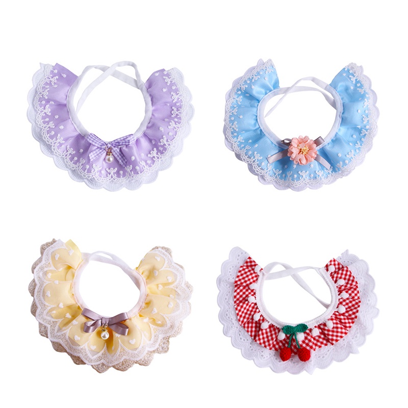 Kalung Leher Bahan Lace Motif Bunga Dengan Lonceng Untuk Kucing Bib Lace Renda Kucing Japanese Style