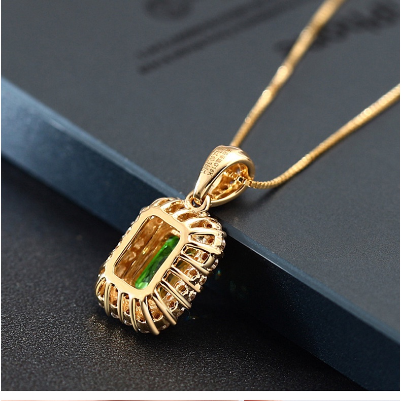 Kalung Lapis Emas Emas Asli Kadar 375Dengan Liontin Batu Permata Emerald Turmalin Berlian Mewah Untuk Wanita