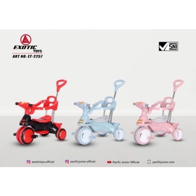 SEPEDA ANAK RODA TIGA MUSIK LAMPU DORONGAN TRICYCLE EXOTIC ET 2257 HARGA MURAH