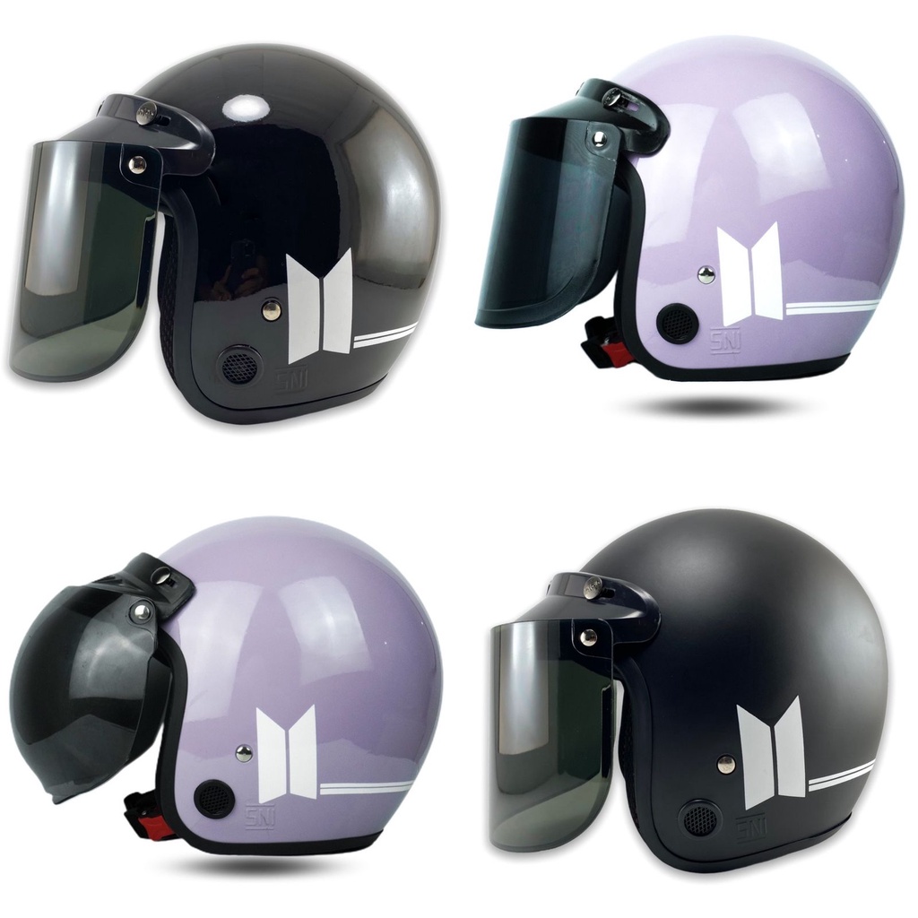 (PREMIUM FULL LEHER) Helm Bogo Dewasa Wanita Pria Sni Helem Retro Classic Cod Hitam