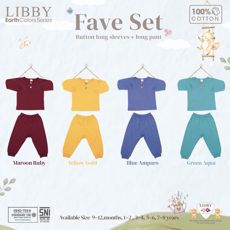 Libby Baby Setelan Oblong Fave Set Earth Series Baju Tangan Pendek Celana Panjang