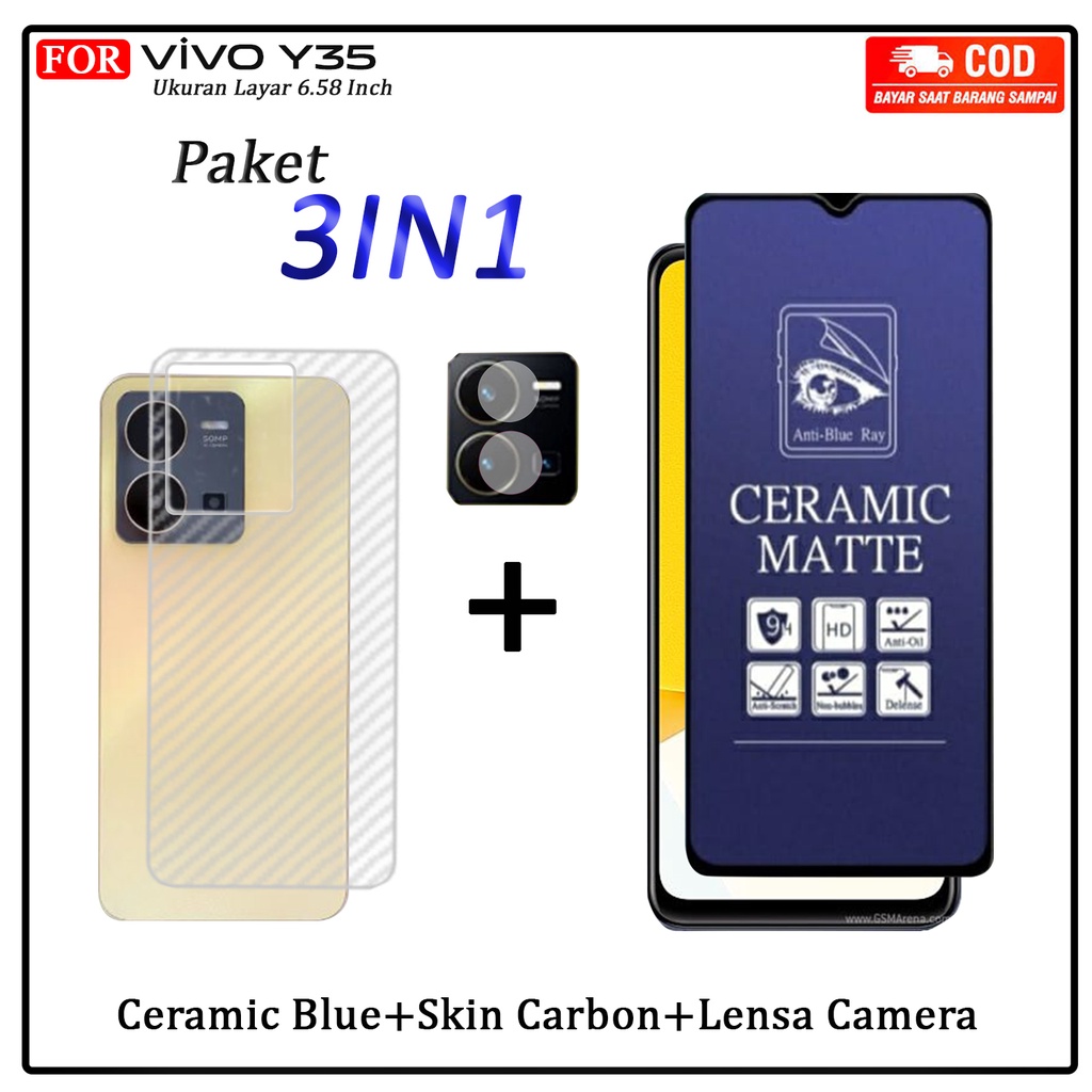 Promo 3in1 Tempered Glass AG Matte Vivo Y35 Y22 Y02t Y53s Y02 2022 Anti Gores Kaca Full Layar