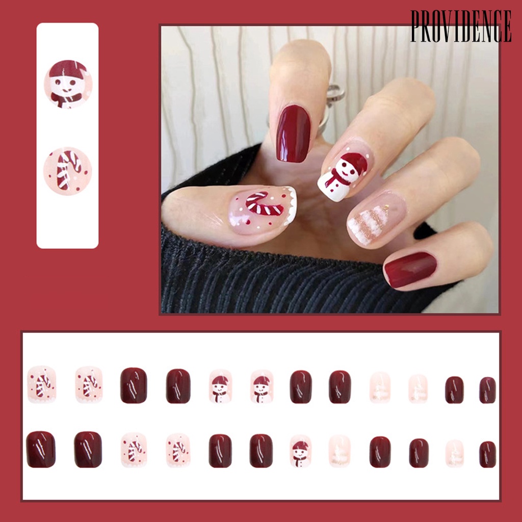 Kuku Palsu Motif Snowman Warna Pink Untuk Nail Art