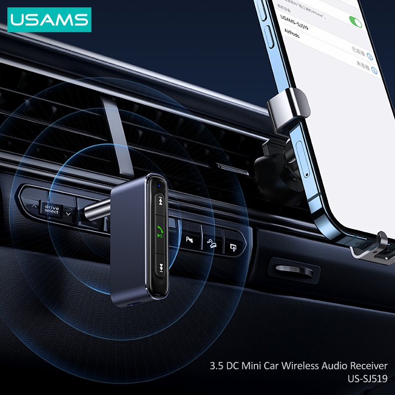 USAMS  Original SJ519 Car Bluetooth Receiver aksesoris mobil bluetooth mobil TYPE C 3.5mm Mini Wireless Audio Receiver