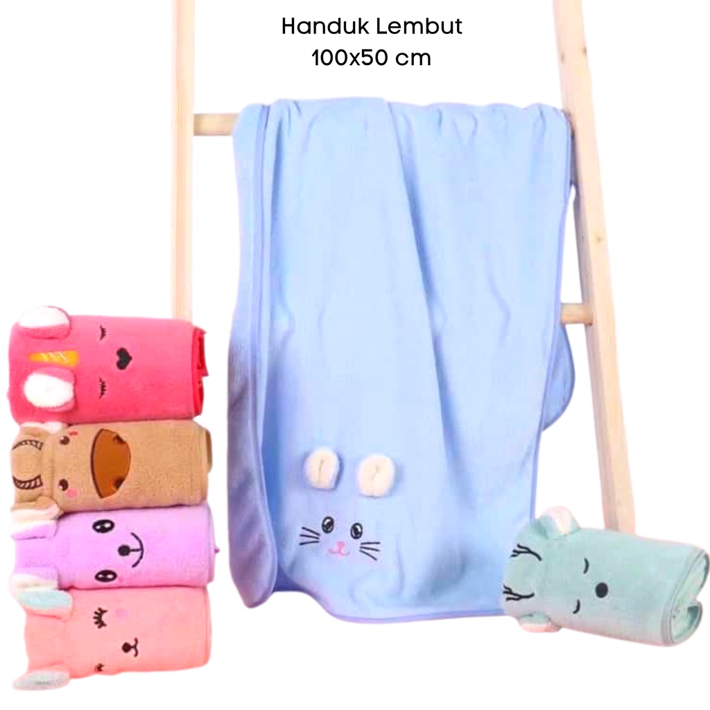 Handuk Mandi Bayi dan Anak Microfiber PREMIUM Import Kuping Timbul Halus Lembut 50x100cm Perlengkapan Mandi