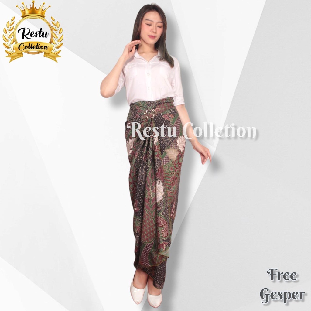 { COD } Rok Lilit Warp Skirt Serut Batik Songket Jumputan Panjang Wanita Bawahan Kebaya Kondangan Nikahan Wisuda Modern Cewek Bahan Sutra HQ Premium All Size By Restu Colletion Motif Pulau Maroon