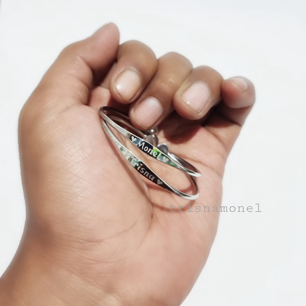 UKIR NAMA !!! Gelang monel anti step original size anak dan dewasa
