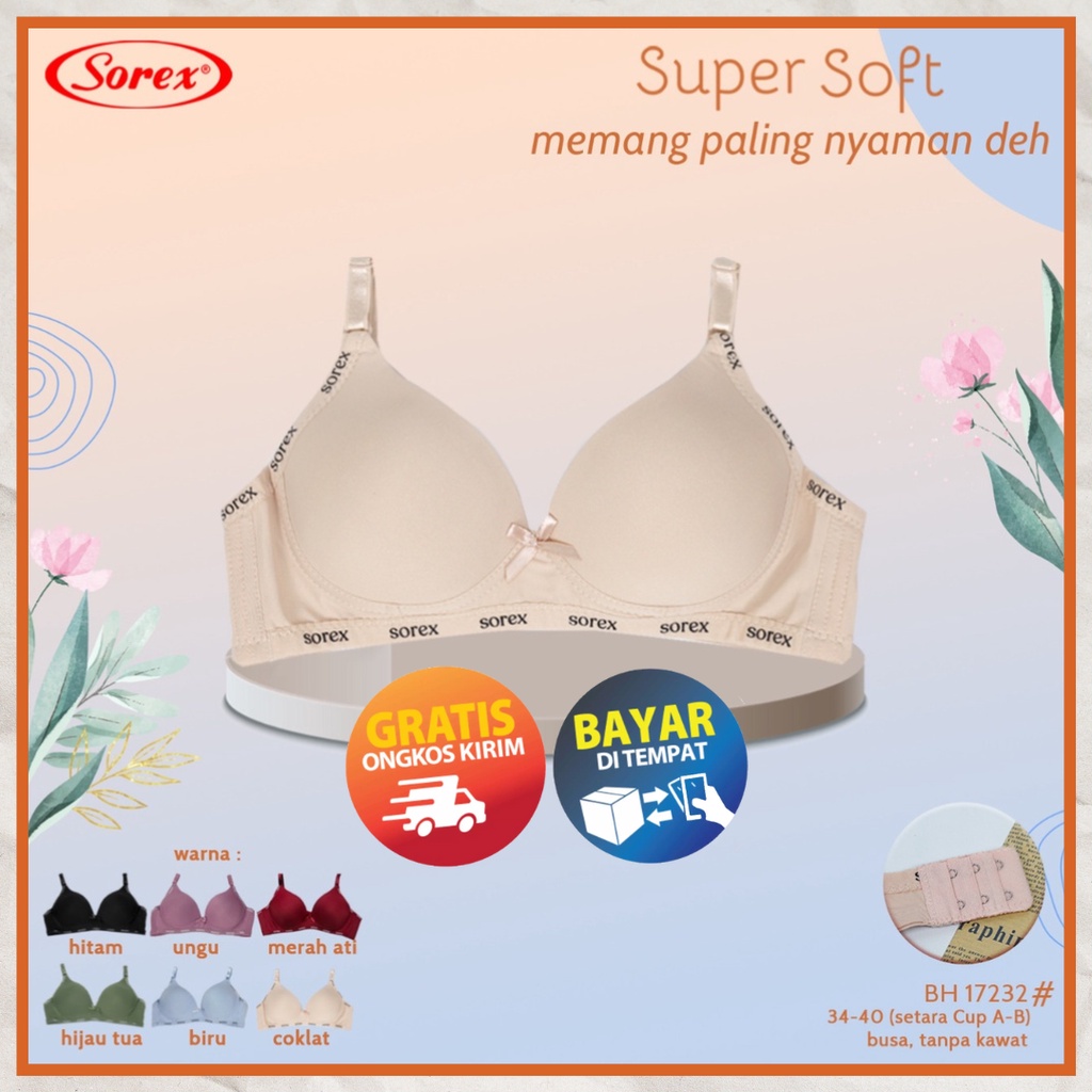 BH Sorex Bra Busa Tanpa Kawat Kait 2 Setara Cup B Arina Bunga Harian BH 18198