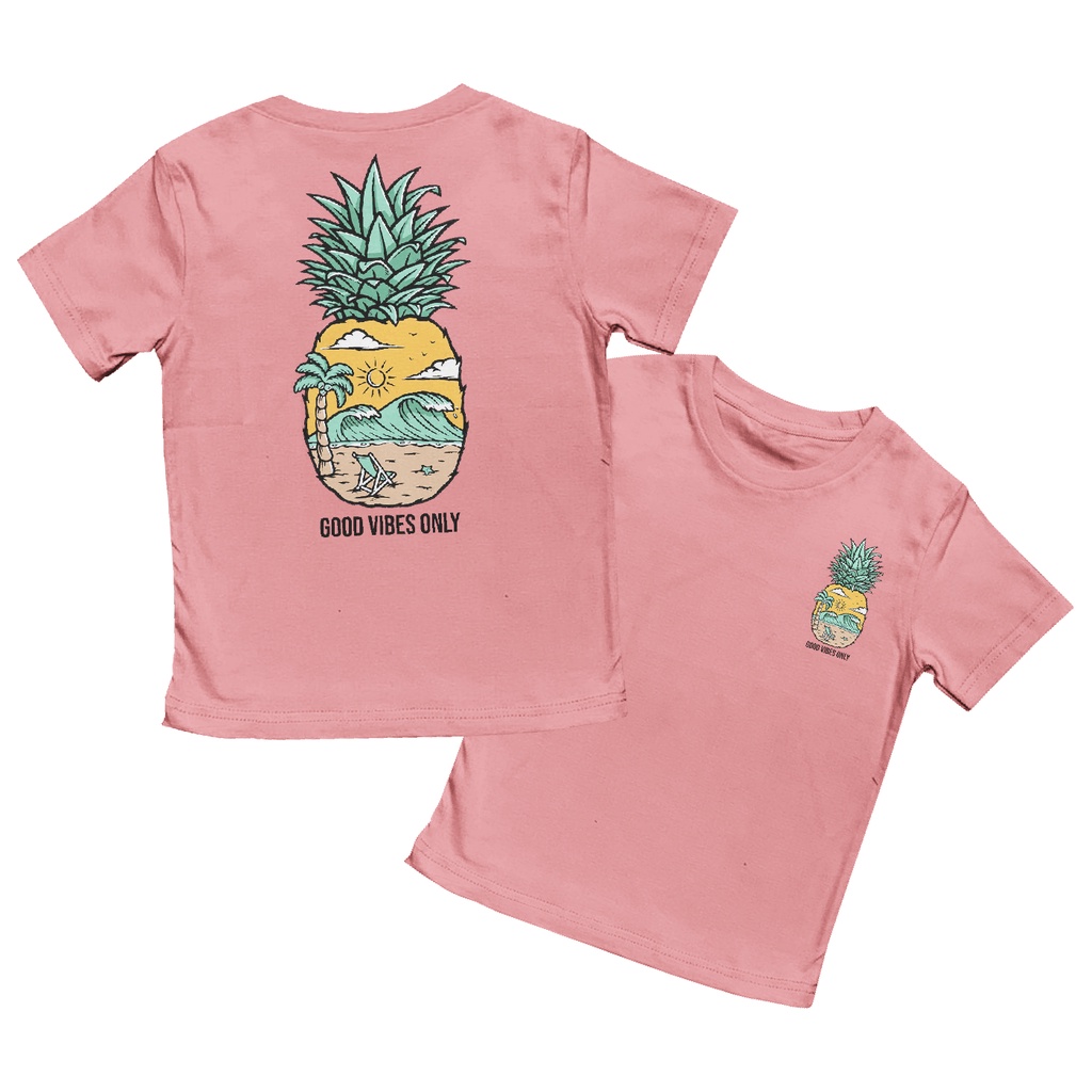 Kaos Anak Unisex Laki-Laki Perempuan Baju Kaos Pantai Motif Pineapple Beach