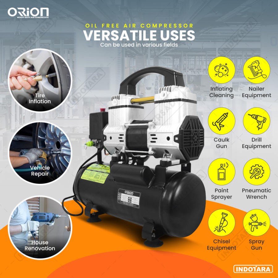 Kompresor Angin Oil Free 0.75 Kw 3/4 HP 10L Air Compressor Orion Type DC75F