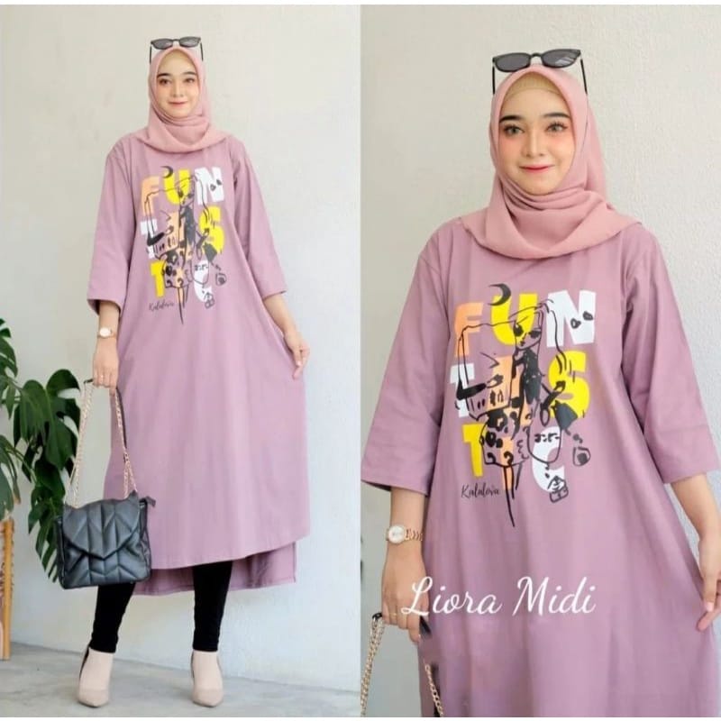 BAJU LYORA MIDI DRESS UKURAN JUMBO VIRAL APLIKASI SABLON BAHAN COMBED UKURAN M , L , XL , XXL DRESS 