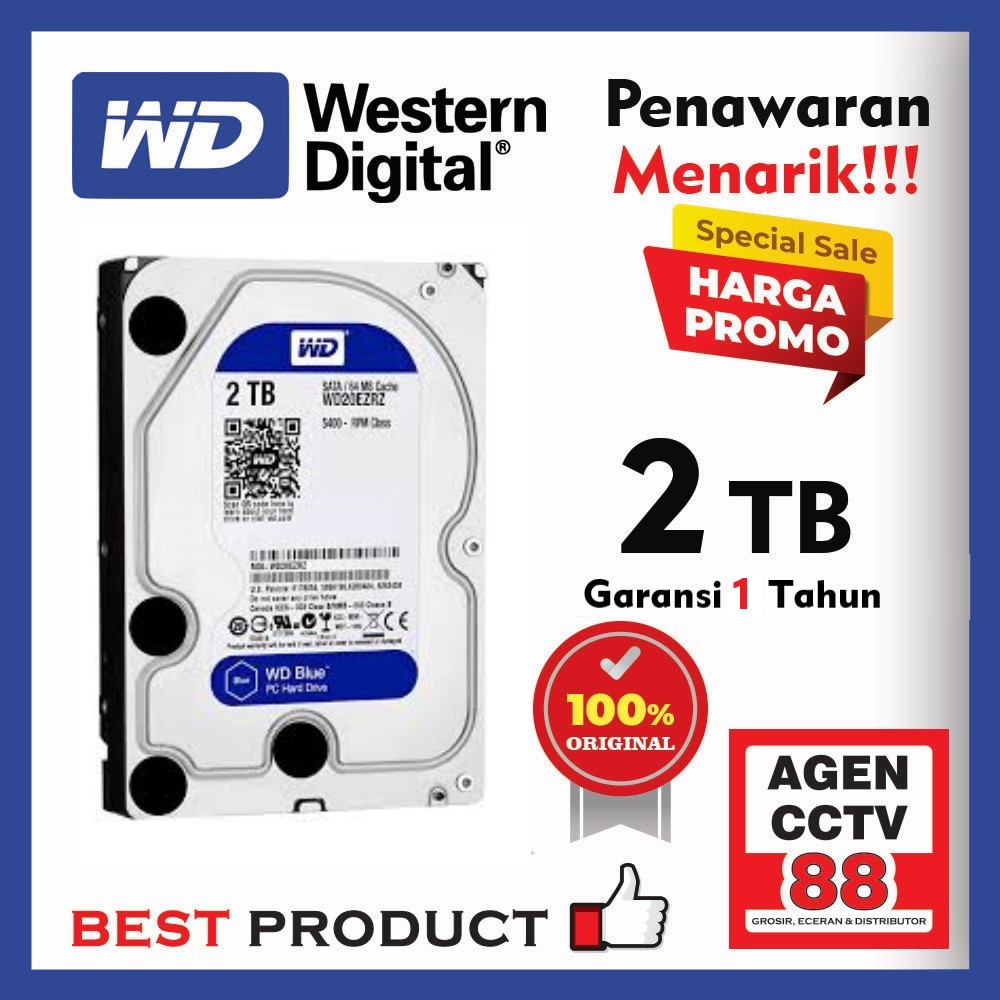 Harddisk Hardisk HDD WD Western Digital 2TB Internal 3.5&quot; Untuk PC &amp; DVR CCTV