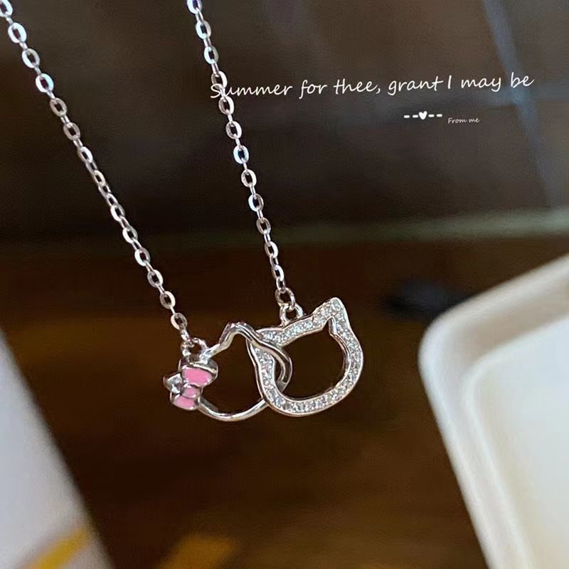 Kalung Rantai Klavikula Dengan Liontin Hello Kitty Cincin Ganda Untuk Wanita