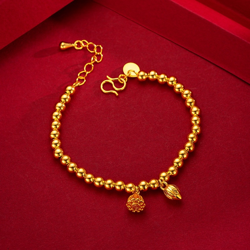 Goldkingdom Perhiasan Fashion Emas Asli Kadar 375 Bangkok Aksesoris Ready Stock Transfer Mutiara Lotus Liontin Lotus Gelang Bracelet Membawa Keberuntungan Untuk Wanita