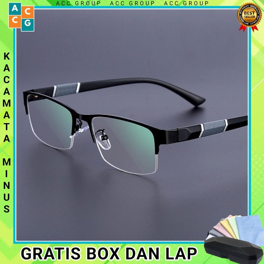 KACAMATA MINUS HALF FRAME ANTI RADIASI UKURAN O.50 s/d 5.00 FREE BOX DAN LAP