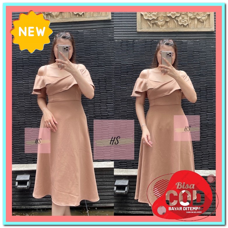 Dress Wanita Polos Remaja Perempuan Cewek Imlek Kondangan Gaun Pesta Party Dress Murah Gaun Korea Dr