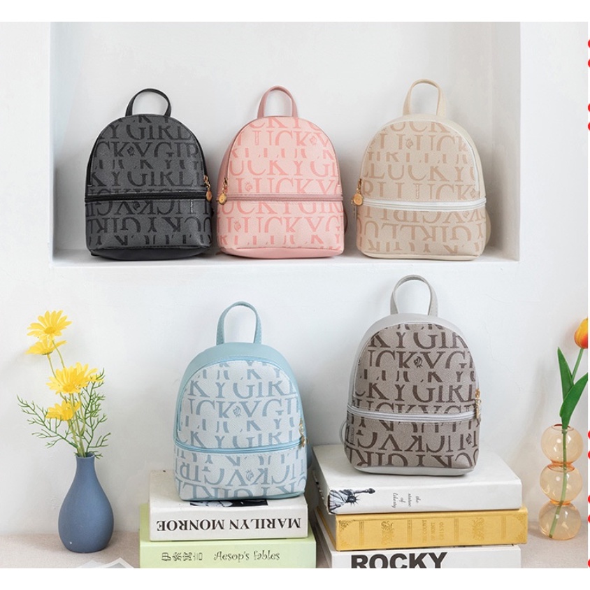 GrosirMart Tas Ransel Korea Wanita Woman Rancel Bag Motif Lucky Girl Kulit Ransel Mini Fashion A17