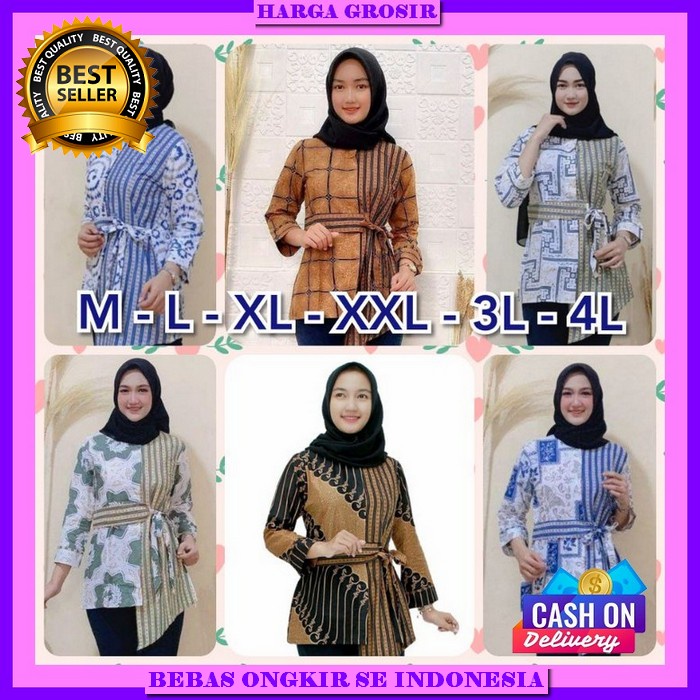 Baju Batik Kekinian Blouse Dewasa Casual Atsan Cewek Formal Batik Model Terbaru Kemeja Wanita Formal