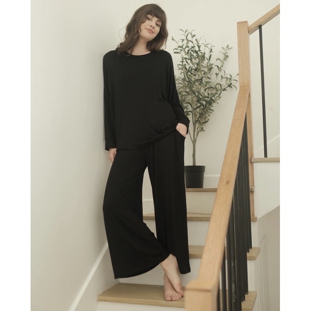 Nueta Loungewear Basic Long Set Black Non Busui