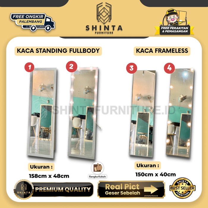 Kaca Standing Besar / Standing Mirror / Frameless Vanity Mirror LED - Frameless