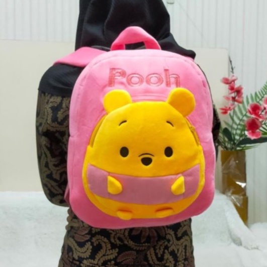 Toysopedia Tas Ransel 2Resleting Ufufy Pooh Mickey Minnie Pooh Gajah Dumbo /Backpack Anak TK SD/Tas Sekolah Karakter