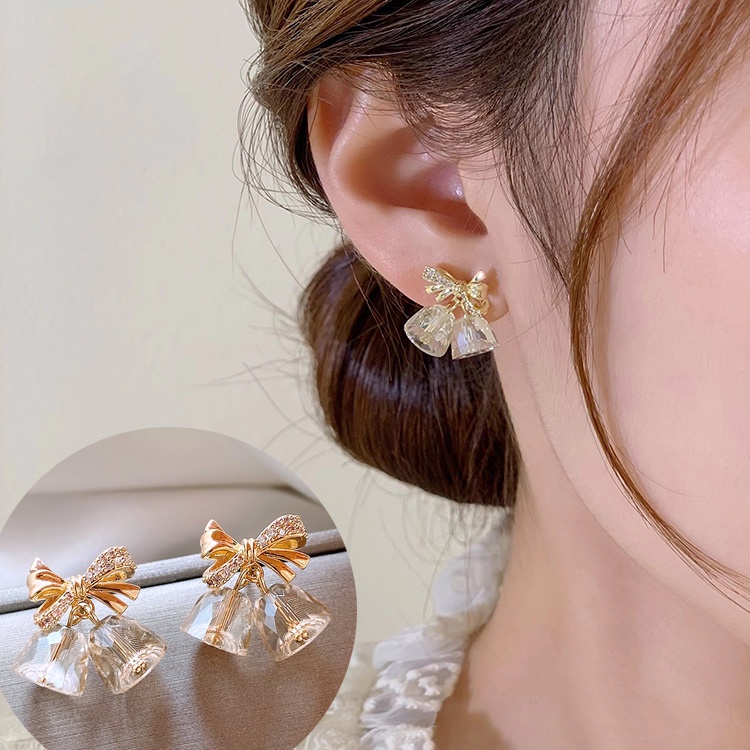 Anting 925 Silver Needle Desain Pita Aksen Berlian Imitasi Untuk Wanita