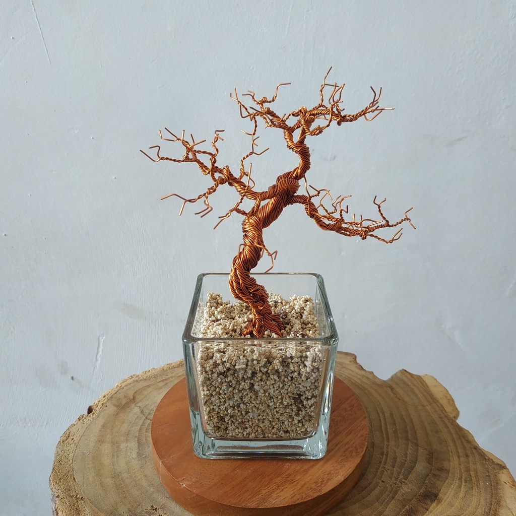 Bonsai Artificial Hiasan Dinding Pajangan Dinding Pohon Kawat Pot Kotak Kerajinan Tangan Tema Gersan