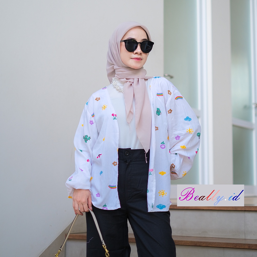 KIYOWO OUTER LENGAN BALON / OUTER KOREAN / OUTER KATUN RAYON VISCOSE MOTIF / OUTER WANITA / CARDIGAN MOTIF