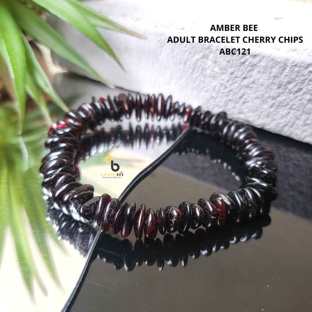 Gelang Amber Dewasa Premium Stretchy Glossy Dark Cherry Chips ABGDCB121 By Amber Bee