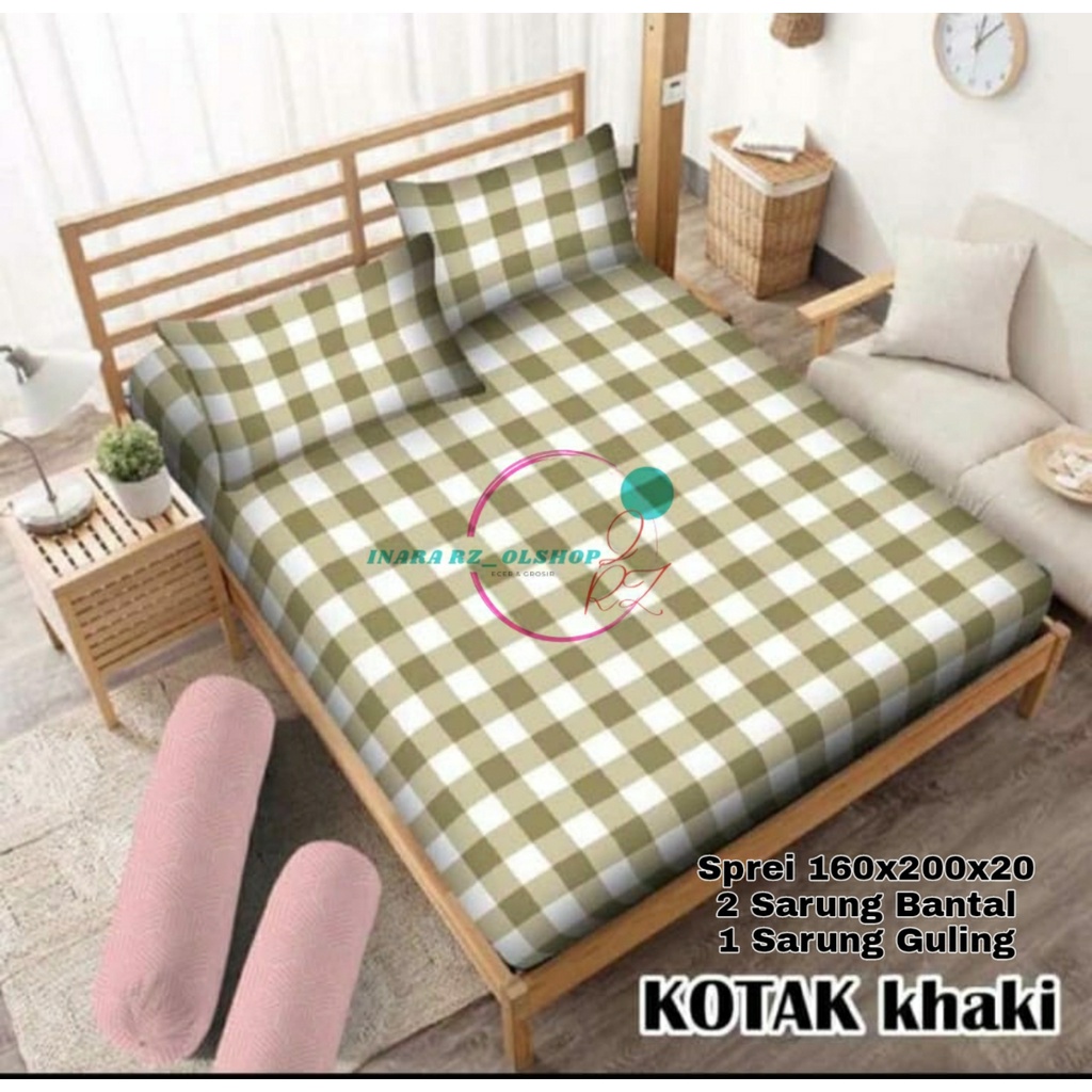 SPREI AESTHETIC MOTIF KOTAK KHAKI | SEPRAI KOTAK ALA KOREA FREE SARBAN SARGUL