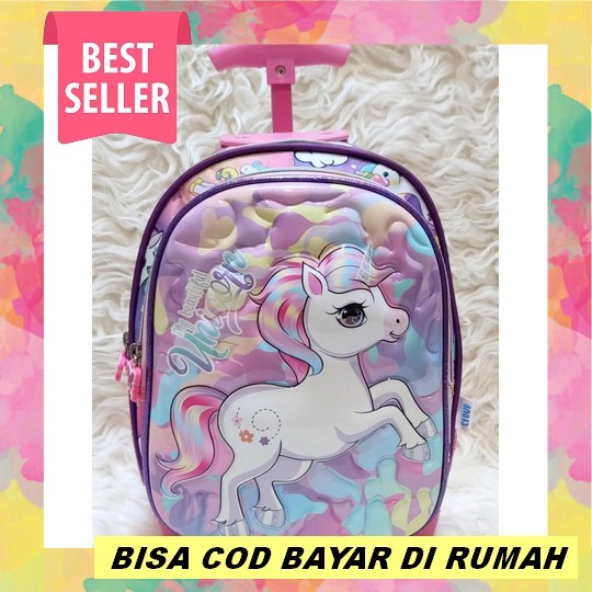Tas Ransel Troli Boba/Tas Ransel Anak Sekolah Tk-Sd/Troly Dorong Anak Perempuan Free Pouch Tas Troli