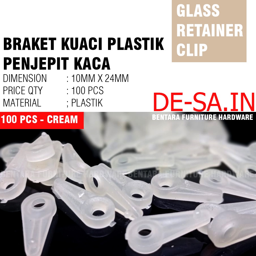 100 x Braket Klip (Plastik/Besi) Kuaci Jepit Kaca Kwaci Glass Retainer Clip Putih Coklat Clear Brass