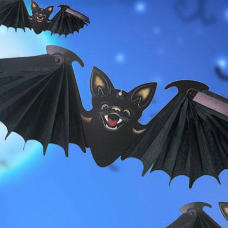 Zzz Hiasan Gantung Bentuk Kelelawar Bisa Dilipat Bahan Kertas Hitam Untuk Dekorasi Pesta Halloween