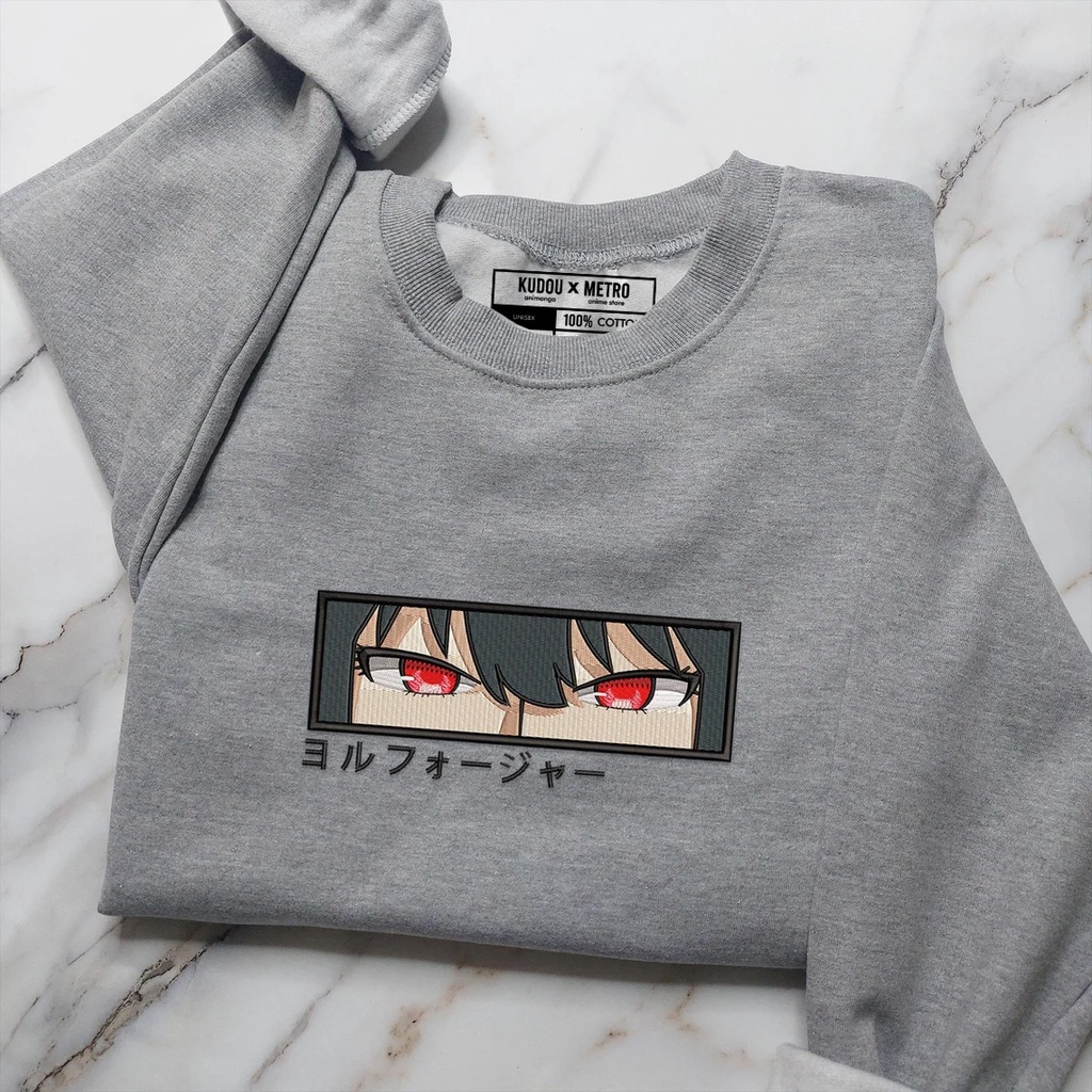 Crewneck Yor Forger Eyes Embroidery Anime Manga Spy x Family Sweater Anya forger Detective Grey Abu 