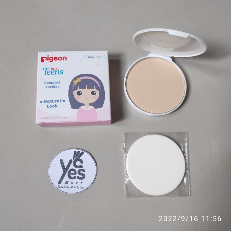 Pigeon Teens Refill + Puff Compact Powder PINK Natural Look Bedak Padat Wajah Anak Remaja Refil + Isi ulang