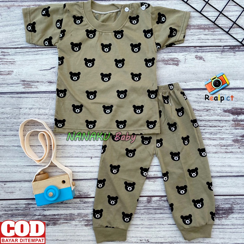 Setalan Baju Bayi Piyama Bayi Lengan Pendek Celana Panjang Kancing Bahu Usia 3-12 Bulan - Ana Baby