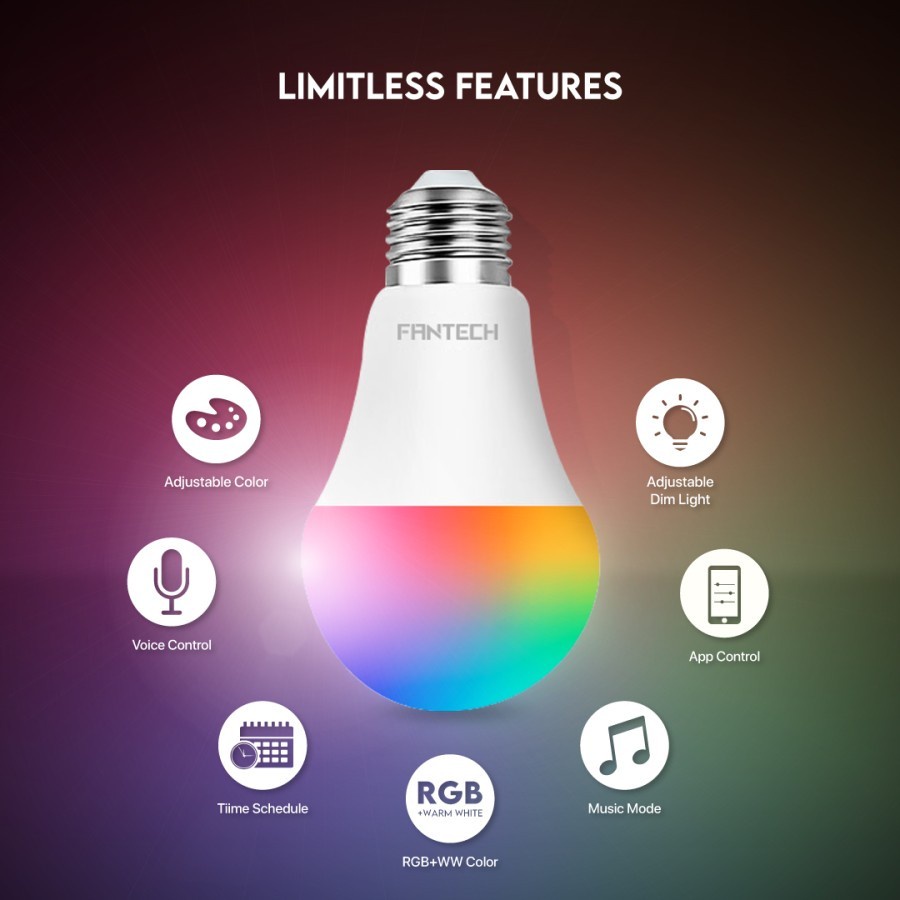 FANTECH LED Light Bulb 9W RGBWW Bohlam Wifi IoT Smart Home - SLB0101