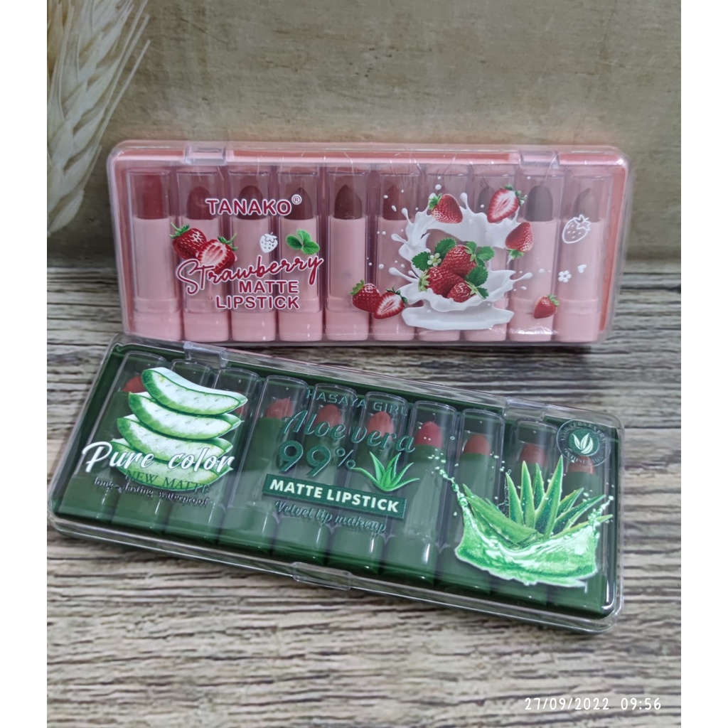 Hasaya Girl Lipstik Papan Set isi 10 Pcs / Pure Aloe / STRAWBERRY