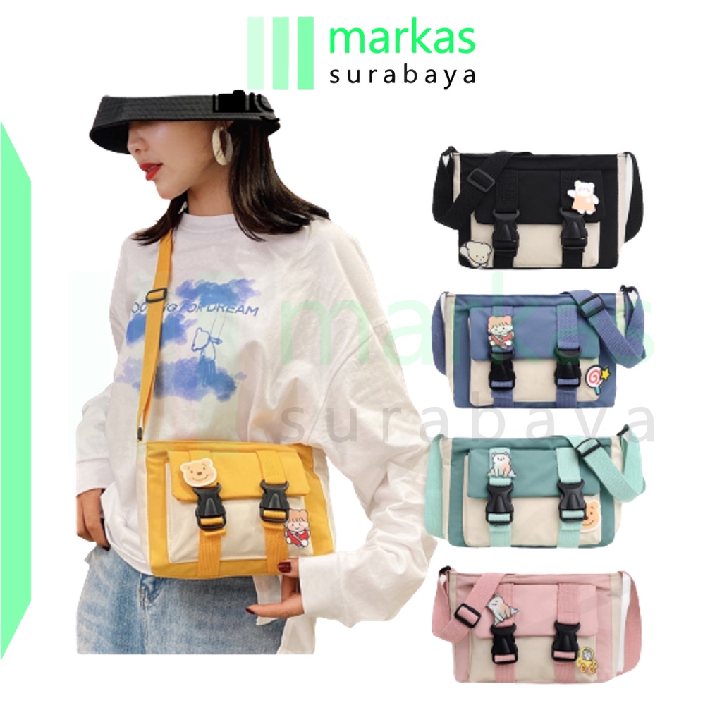 MARKAS MS1411 Tas Kanvas Wanita Tas Selempang Tas Kanvas Korea   Sling Bag Fashion