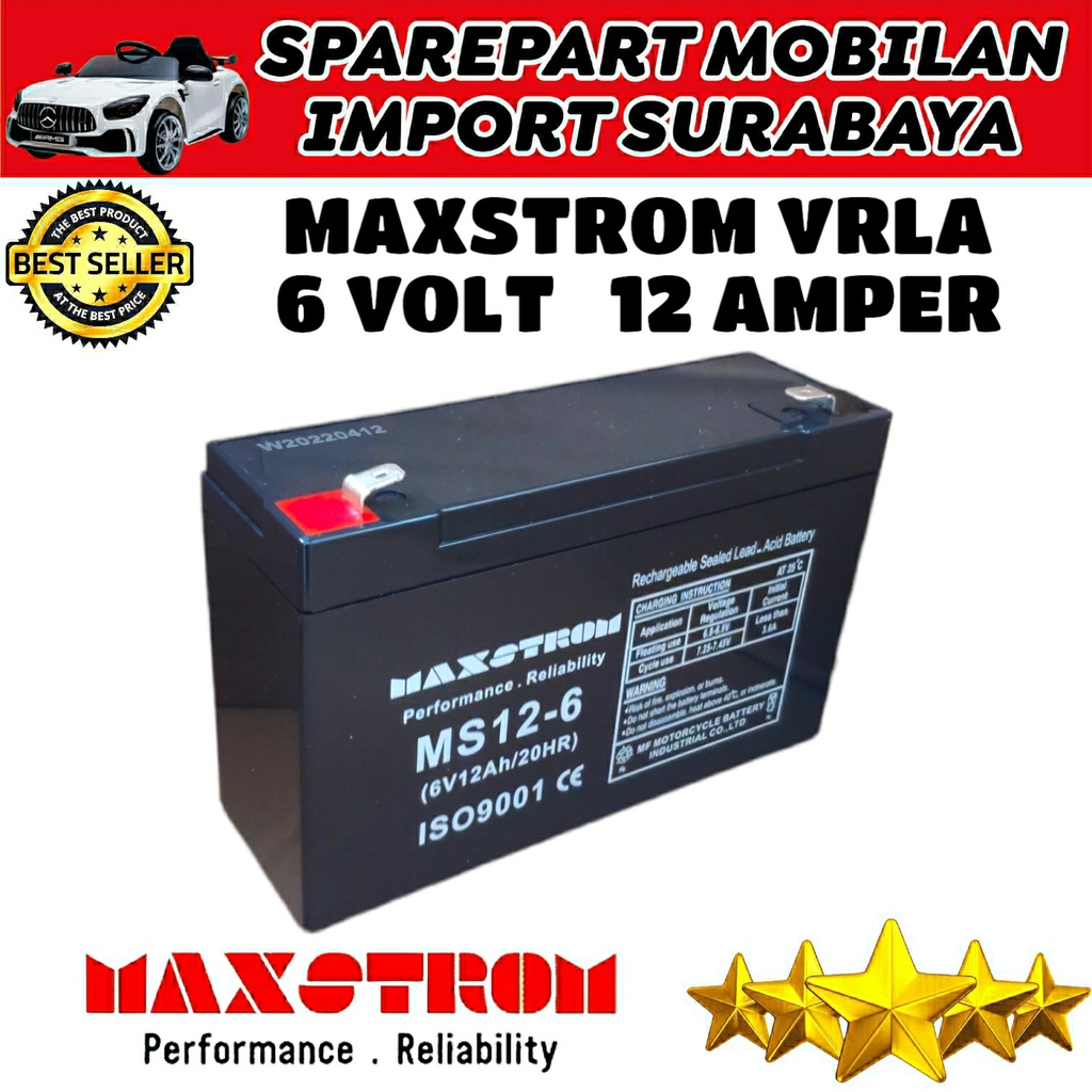 BATERAI VRLA TERMURAH MAXSTROM 6 VOLT 12AH MOBIL MOTOR MAINAN ANAK PMB PLIKO VESPA YOTTA TIMBANGAN DIGITAL EMERGENCY LAMP