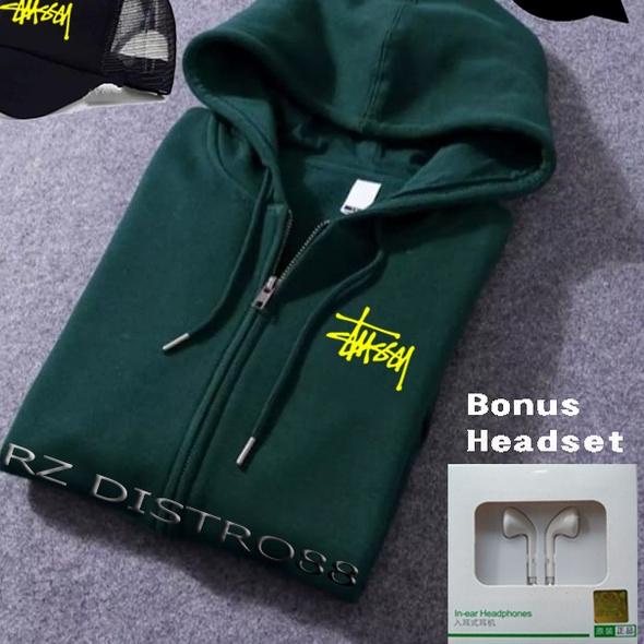 Bonus Topi. Bonus Headset. Jaket Hoodie Resleting STUSSY Text Yellow / Jaket Pria wanita / Hoodie Ja