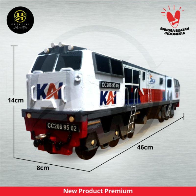 Mainan Miniatur Kereta Api Kayu Sidoarjo - Lokomotif CC 206 Livery 75Th KAI
