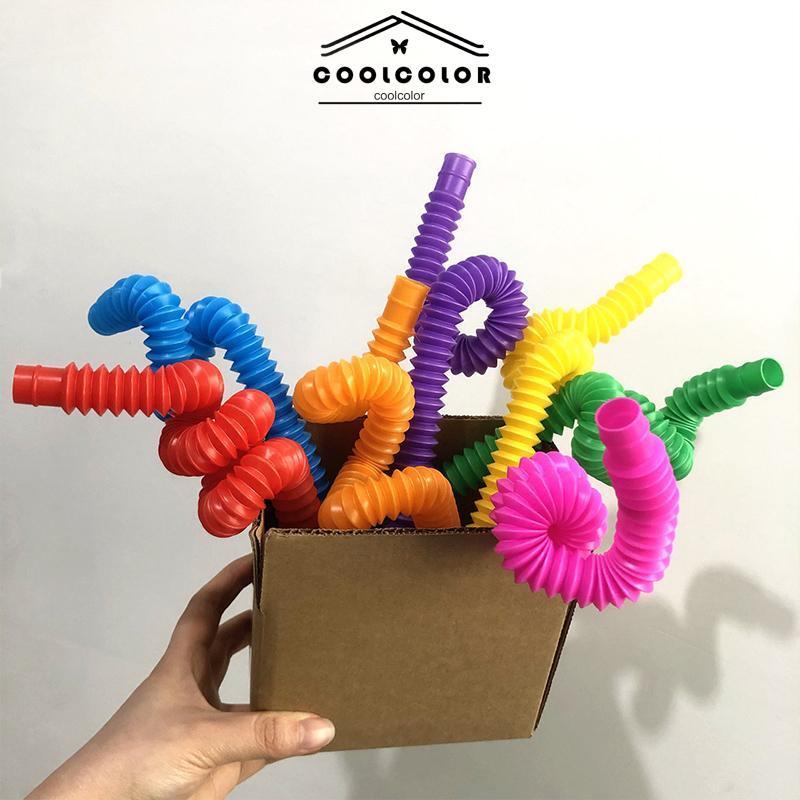 COD❤️Mainan Fidget Tabung Pop it Teleskopik Bahan Plastik Corrugated Warna-Warni Untuk Anak Tabung Mainan Pendidikan- cl