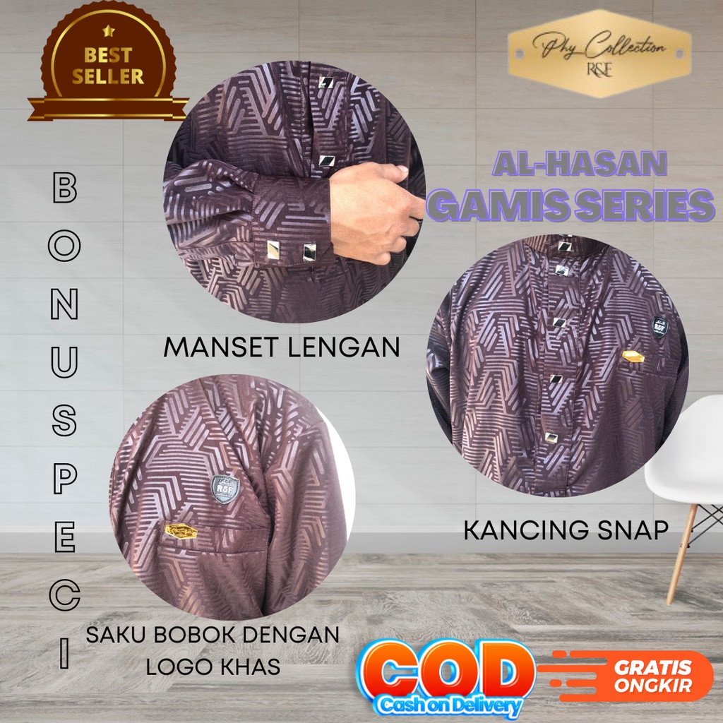 Baju Jubah Gamis Pria Laki Laki Dewasa Cowok Remaja Model Haromain Motif Embos Lengan Panjang Ukuran S M L XL XXL [AL-HASAN]