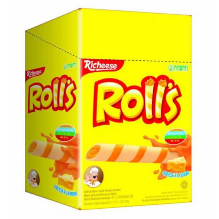 BOX - Nabati Roll's Richeese 20x8g Wafer Rolls Roll Rol Keju Cokelat Coklat