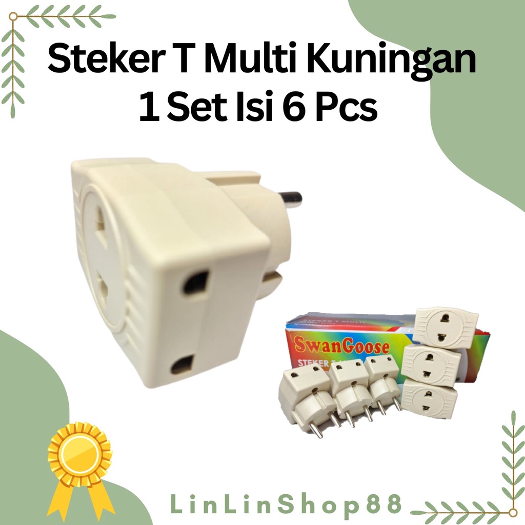 Steker T Multi Kuningan /T Multi Serbaguna /T Cabang 3 /paket 6 pcs -