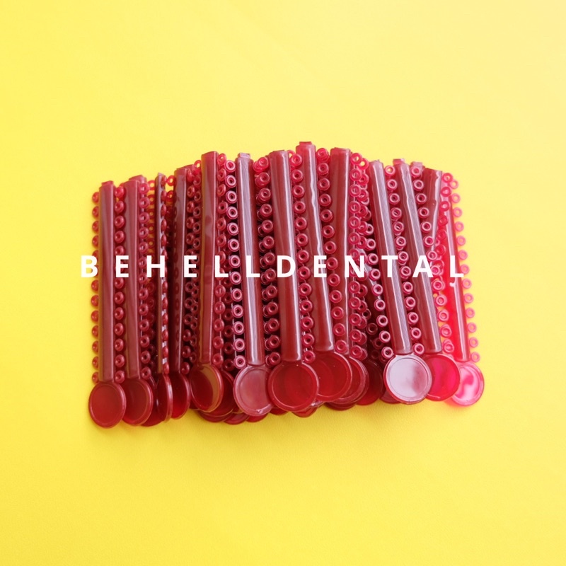 1 PACK ISI 40 PICS TEBAL KARET BEHEL MOTIF POWER O PREMIUM ORIGINAL Warna MAROON MARON MARUN MERAH - Ligature Ties Tie - Dental Rubber Band Elastis Braces Ortho Orthodontik Orthodontics Kawat Gigi Behelldental