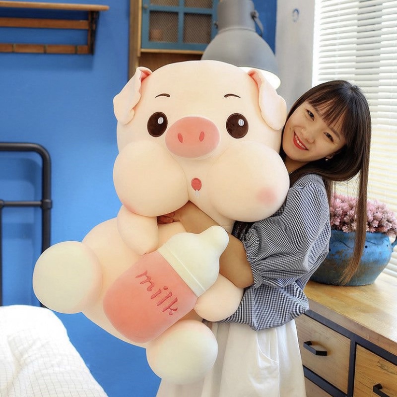 BONEKA BABI PIG MILK BOTTLE SUPER JUMBO SIZE -/+60CM BONEKA BABI PEGANG BOTOL SUSU